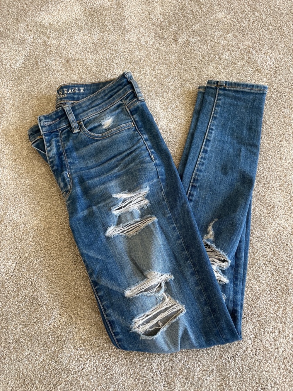 American Eagle Outfitters Distressed Skinny Jeans - Dark Blue